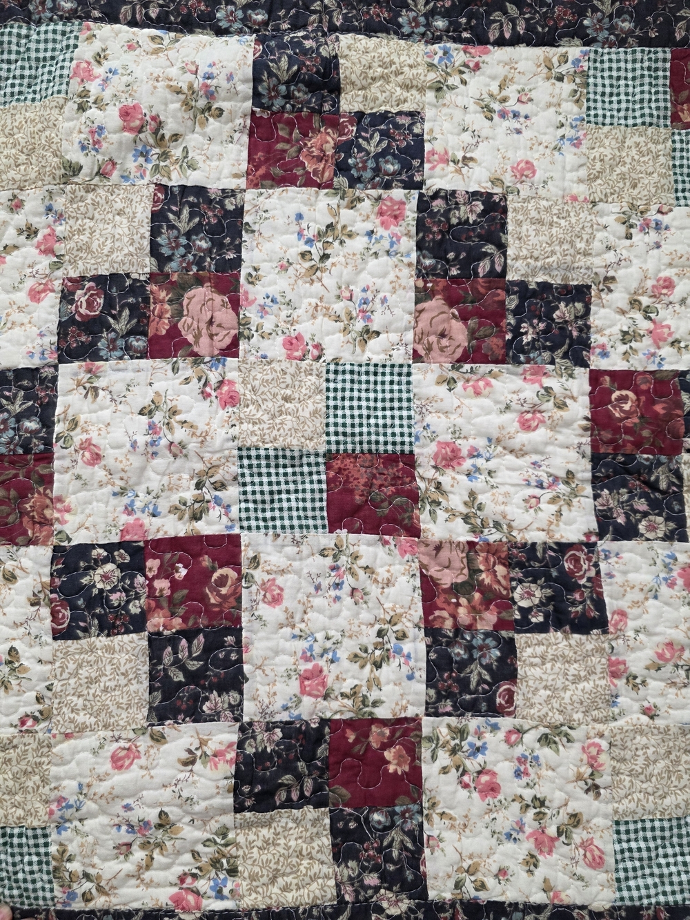 Home Country Patchwork Quilted Large Pillow Cover Floral Red, Cream & Blue 33x24 - Picture 4 of 6